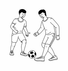 Two Boys Or Teenagers Play Football Happy Men