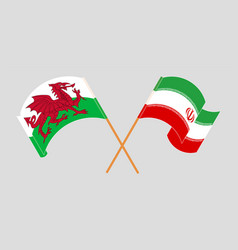 Crossed And Waving Flags Of Wales And Iran