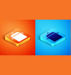 Isometric Cooking Pot Icon Isolated On Orange And