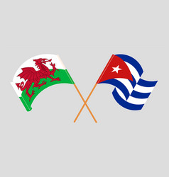 Crossed And Waving Flags Of Wales And Cuba