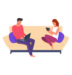 Digital Addiction Man And Woman Sitting On Couch