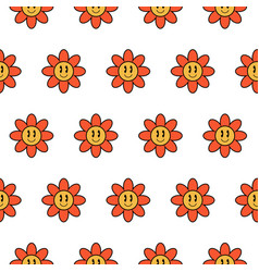 Retro Hippie Seamless Pattern Smiley Flowers