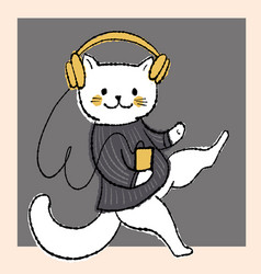 Cute White Cat Wearing Headphones