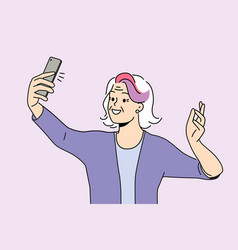 Happy Elderly Woman Make Selfie On Cellphone