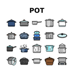 Pot Kitchen Food Pan Cooking Icons Set