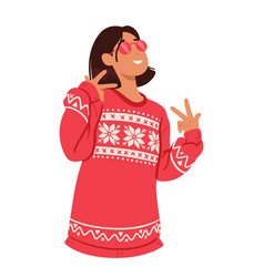 Woman In Red Festive Christmas Sweater Adorned