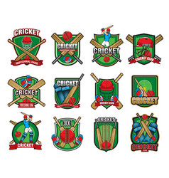 Cricket Sport Game Icons With Player Bat And Ball