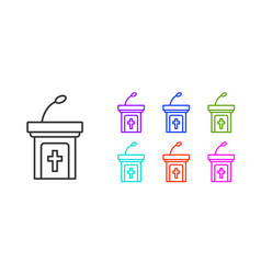 Black Line Church Sermon Tribune Icon Isolated