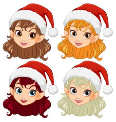 Four Cheerful Cartoon Girls Celebrating Christmas