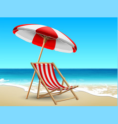 Summer Landscape Red And White Striped Deck Chair