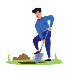 Man Farmer With Shovel Digging Hole