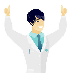 Young Asian Doctor Standing With Raised Arms Up