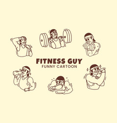 Fitness Guy Retro Vintage Cartoon Set