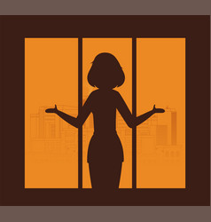 Silhouette Of Woman Watching In The Window