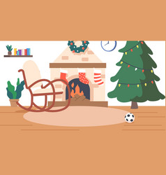 Christmas Home Interior With Fireplace With Socks