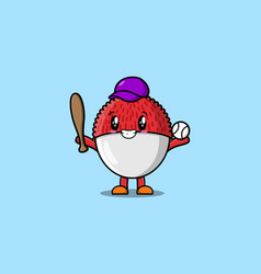 Cute Cartoon Lychee Character Playing Baseball