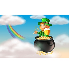 A Man Inside Pot Of Gold With Mug Of Cold Beer