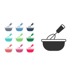 Black Cooking Whisk With Bowl Icon Isolated