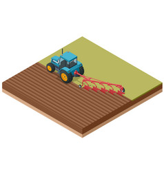 Isometric Farming Plowing The Field In Spring