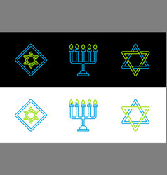 Set Line Star Of David And Hanukkah Menorah Icon