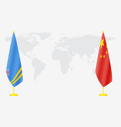 China And Aruba Flags For Official Meeting