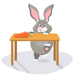 A Gray Rabbit Near Table Trying