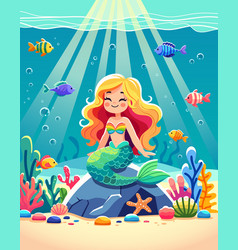 A Smiling Mermaid With Colorful Fish