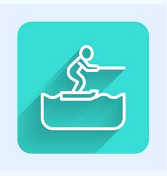 White Line Water Skiing Man Icon Isolated