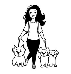 Young Woman Walking With Her Dogs In The Park