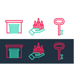 Set Line House Key Garage And Skyscraper Icon