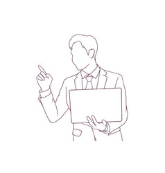 Businessman Is Pointing While Holding A Laptop