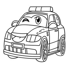 Police Car With Face Vehicle Coloring Page