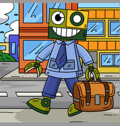 Robot In Suit And Briefcase Colored Cartoon