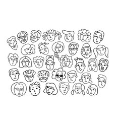 Set Of People Faces Hand Drawn In Doodle Style