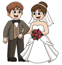 Wedding Groom And Bride Cartoon Colored Clipart