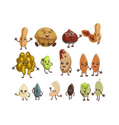 Cute Nut Characters Flat Icon Set