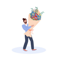 Man Holding Large Bouquet Of Flowers