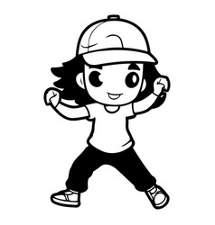 Cute Little Girl In Baseball Cap Running Cartoon