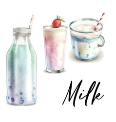 Watercolor Breakfast Milk Bottle Hand Draw