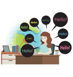 Working Woman With Bubble Speech Greeting