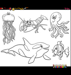 Cartoon Sea Life Animal Characters Set Coloring