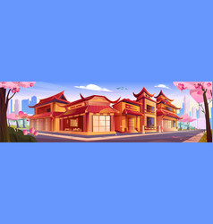 Chinese Restaurant Building On Town Street Cartoon