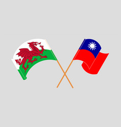 Crossed And Waving Flags Of Wales And Taiwan