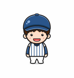 Cute Boy Wearing Baseball Uniform Cartoon Icon