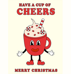 Merry Christmas Groovy Card Cup In Retro Style