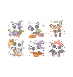 Set Of Cartoon Halloween Panda Collection Cute