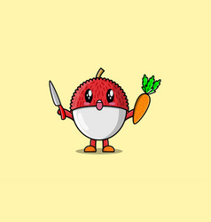 Cute Cartoon Lychee Holding Knife And Carrot