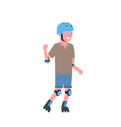 Man Helmet Roller Skating Over White Background