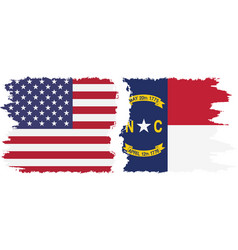 North Carolina State And Usa Grunge Flags