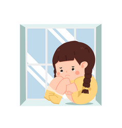 Kid Girl Sad Sitting On Window